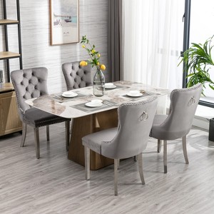 GDFStudio Haley Contemporary Velvet Tufted Upholstered Dining Chair with Nailhead Trim (Set of 2) - 1 of 4