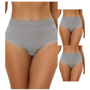 Allegra K Women's High-Waisted Tummy Control Comfortable Lace Trim Ribbed Briefs 3 Packs - 1 of 4