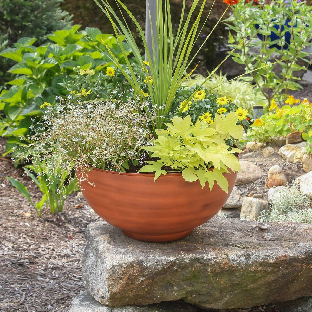 ACHLA Designs 10" x 20" Galvanized Steel Bowl Planter Burnt Sienna: Weather-Resistant, Rust-Resistant - thumbnail 2