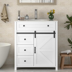Bathroom Vanity, Vintage Vanity Cabinet with Ceramic Sink, Faucet & Drain - 1 of 4