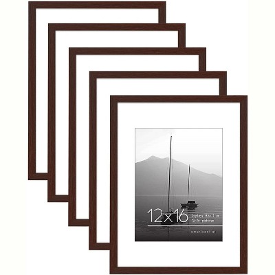 Americanflat Picture Frame - Displays With Mat and Without Mat - Set of 5 Frames with Sawtooth Hanging Hardware For Horizontal and Vertical Display