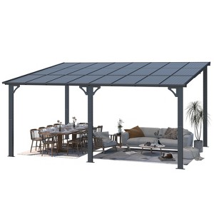 CLIHOME 16 ft. x 12 ft. Outdoor Pergola Large Wall-Mounted Hard Top Lean to Metal Gazebo Shelter with Patio Roof, Heavy Duty Awnings - 1 of 4