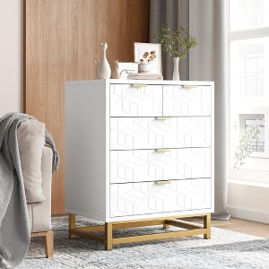 Whizmax 5 Drawer Dresser for Bedroom, Wood Dresser＆Chest of Drawers, Modern Dressers with Gold Metal Handles for Living Room, Hallway, Entryway - 1 of 4