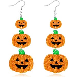 Halloween Gift Pumpkin Earrings - Sparkling Acrylic Dangle Earrings for Women, Festive Costume Jewelry Accessories - 1 of 4