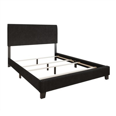 Black Velvet Upholstered Queen Bed with Storage Drawers