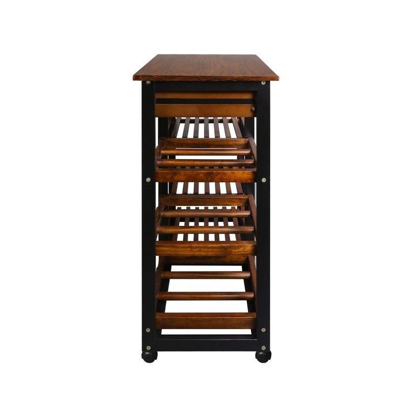 28&#34; Solid Wood Rolling Kitchen Cart with Wine Rack and Drawer Dark Brown - Flora Home, 3 of 14