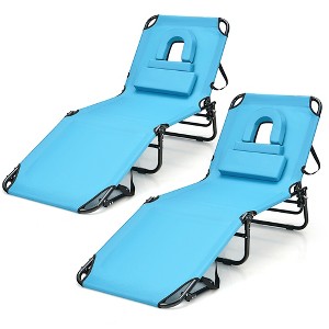 Tangkula 2PCS Beach Chaise Lounge Chair w/ Face Hole Pillows & Adjustable Backrest - 1 of 4