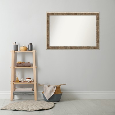 Farmhouse Brown Narrow Wood Bathroom Vanity Mirror 47.66" x 35.28"