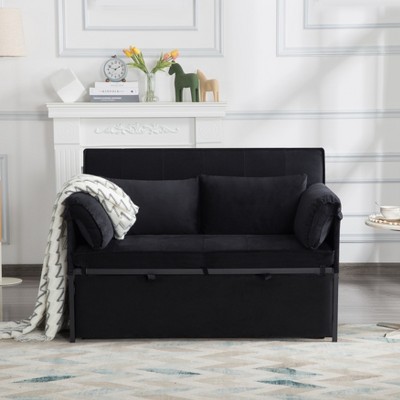 AndMakers 46 in. Black Velvet Twin Size Sofa Bed