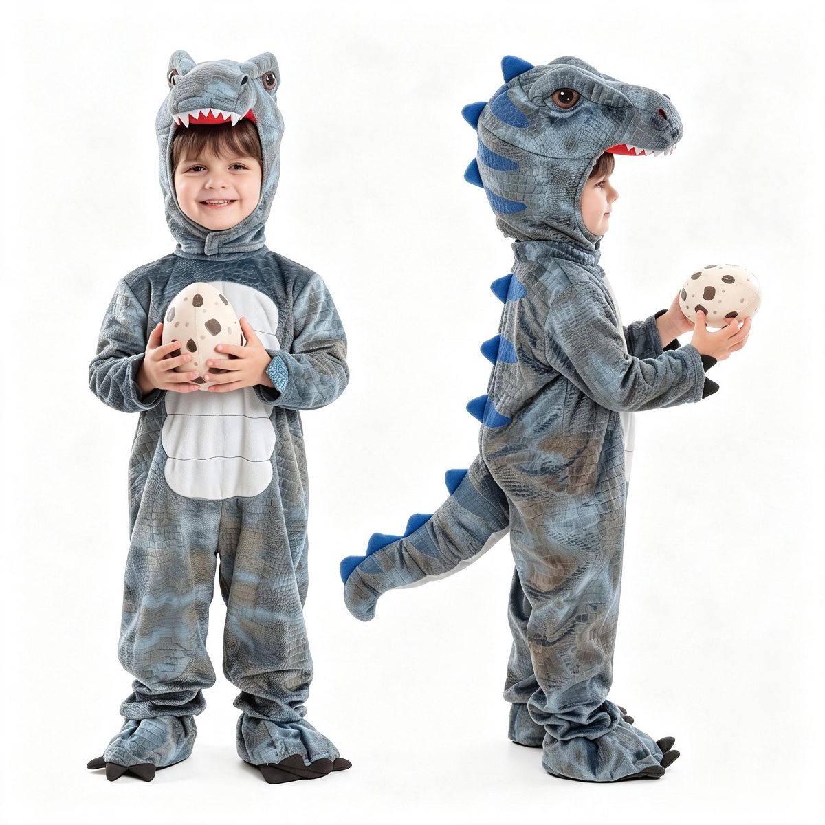 Joyfy Halloween Costume Dinosaur Jumpsuit for Kid, T-Rex Outfit with 3D Hood, Tail & Egg –Animal Suit for Boys Girls Dress Up Party - thumbnail 5