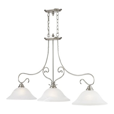Brushed Nickel 3-Light Linear Chandelier with Alabaster Glass