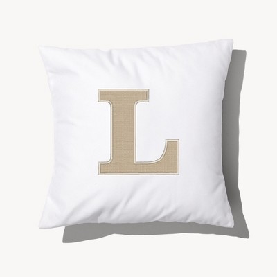 Personalization Mall Natural Initial Embroidered Applique Throw Pillow
