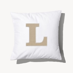 Personalization Mall Natural Initial Embroidered Applique Throw Pillow - 1 of 3