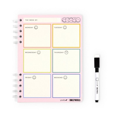 Yoobi SmileyWorld Erasable Cover Notebook 6"x8" with Dry Erase Marker