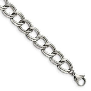 Black Bow Jewelry 11mm Stainless Steel Fancy Double Curb Chain Bracelet, 8 Inch - 1 of 4