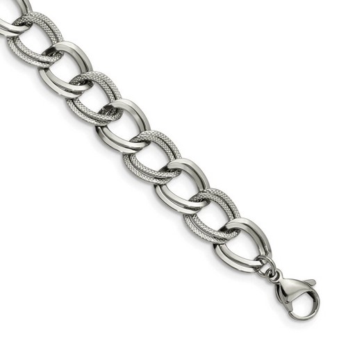 Black Bow Jewelry 11mm Stainless Steel Fancy Double Curb Chain Bracelet, 8 Inch - image 1 of 4