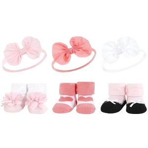 Hudson Baby Infant Girl Headband and Socks Giftset, Blush White, One Size - 1 of 4