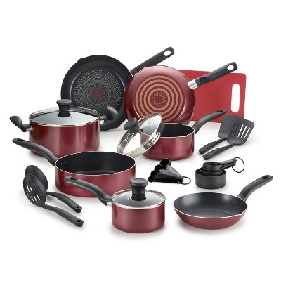 T-fal 17pc Simply Cook "Prep N Cook" Cookware Set Red: Nonstick Pan & Pot Set, Oven-Safe, Dishwasher-Safe, Stay-Cool Handles