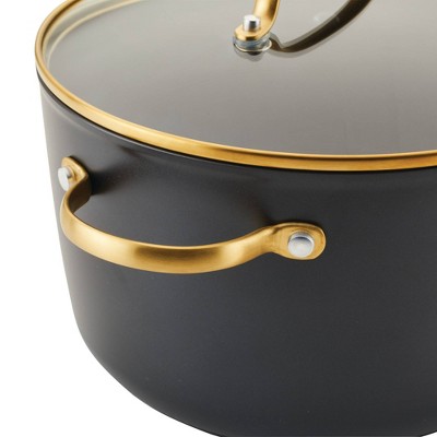 Black and Gold 6-Quart Aluminum Nonstick Stockpot with Glass Lid