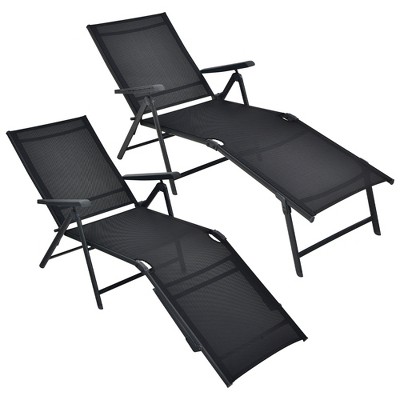 Tangkula Set of 2 Outdoor Adjustable Chaise Lounge Chair Patio Folding Recliner Lounge