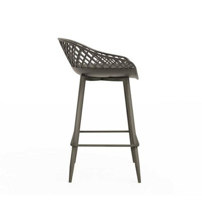 Warm Gray Wood and Metal Low-Back Counter Stools, Set of 2
