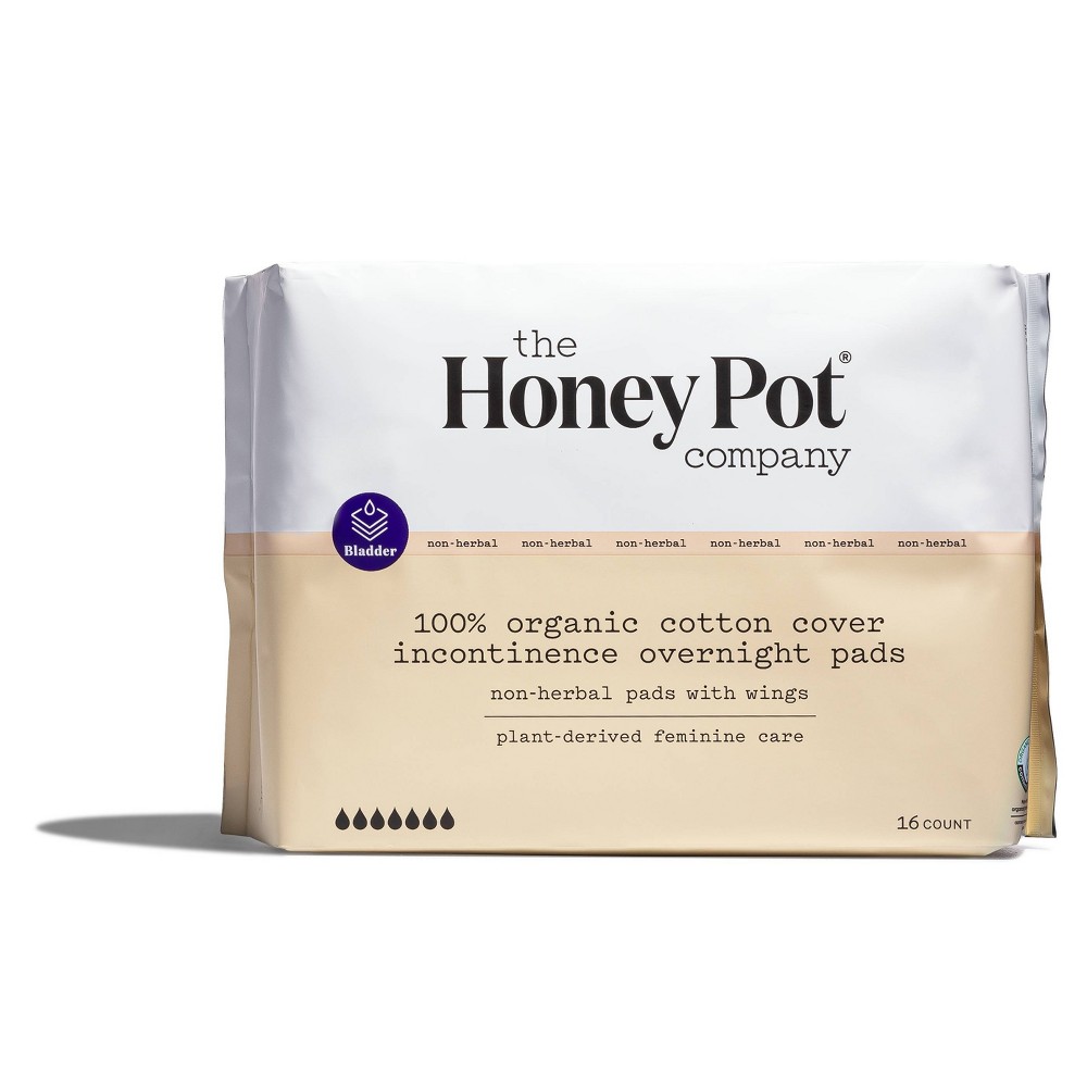 The Honey Pot Company, Non-Herbal Overnight Incontinence Pads with Wings, Organic Cotton Cover - 16ct