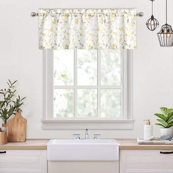Watercolor Leaves Pattern Rod Pocket Short Cafe Kitchen Curtains