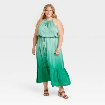 Women's Sleeveless Halter Maxi A-Line Dress - Knox Rose™ Green 4X