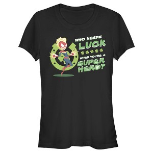 Juniors Womens Marvel St. Patrick's Day Captain Marvel Who Needs Luck T-Shirt - 1 of 4