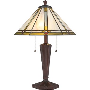 Robert Louis Tiffany Landford Traditional Mission Accent Table Lamp 22 1/2" High Bronze Stained Art Glass Shade for Bedroom Living Room Bedside Office - 1 of 4