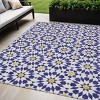 Navy Blue And Ivory Floral Medallion Washable Indoor Outdoor Area Rug - 2 of 4