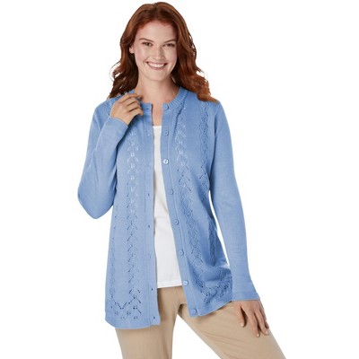 Woman Within Plus Size Long-Sleeve Pointelle Cardigan