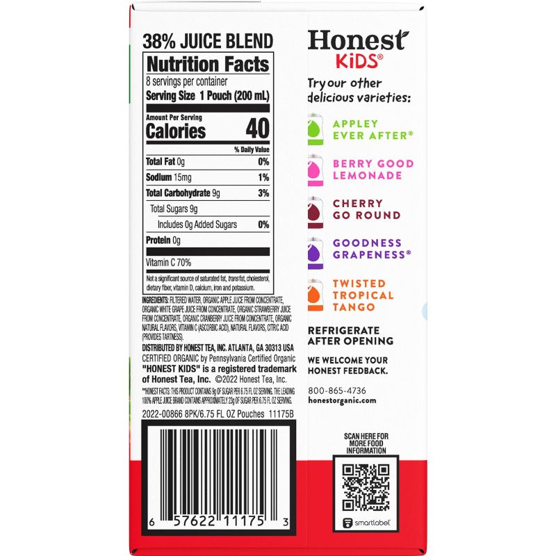 Honest Kids Super Fruit Punch Organic Juice Drinks - 8pk/6.75 fl oz Pouches, 5 of 12