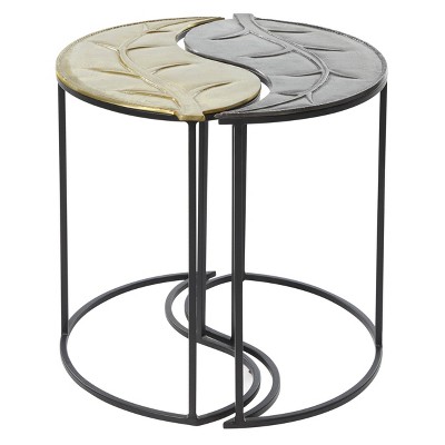 Side Table Set Aluminum With Leaf Shaped Table Top Gold And Silver - Olivia & May