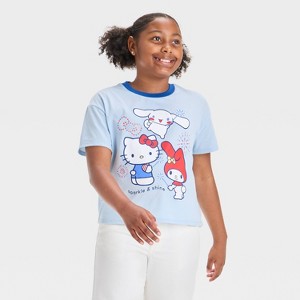 Girls' Hello Kitty Americana Boxy Short Sleeve Graphic T-Shirt - Blue - 1 of 4