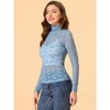 Allegra K Women's See-Through Long Sleeve Turtleneck Sheer Floral Lace Blouse - 3 of 4