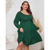 Plus Size Women's Smocked Dress - Round Neck, Puff Sleeves & Tiered Hem Stretchy Flowy Maxi Dress - 2 of 4