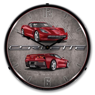 Collectable Sign & Clock | C7 Corvette Crystal Red LED Wall Clock Retro/Vintage, Lighted