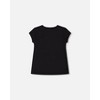 Deux par Deux Girl Organic Cotton Top with Applique Black and Pink Butterfly - 4 of 4