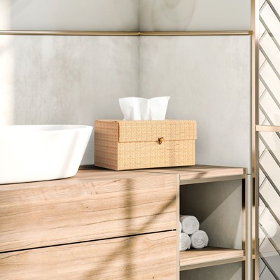 Juvale Bamboo Cane Tissue Box Cover for Home and Bathroom