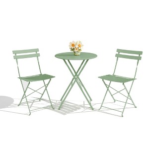 Premium Steel Frame Patio Bistro Set, 3-Piece Outdoor Folding Table and Chairs, Weather Resistant Conversation Sets of 2, Space Saving Patio Furniture - 1 of 4