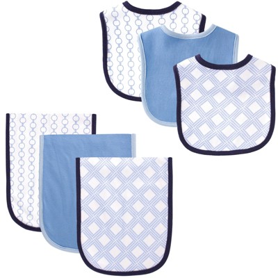 Hudson Baby Infant Boy Cotton Bib and Burp Cloth Set 6pk, Link, One Size