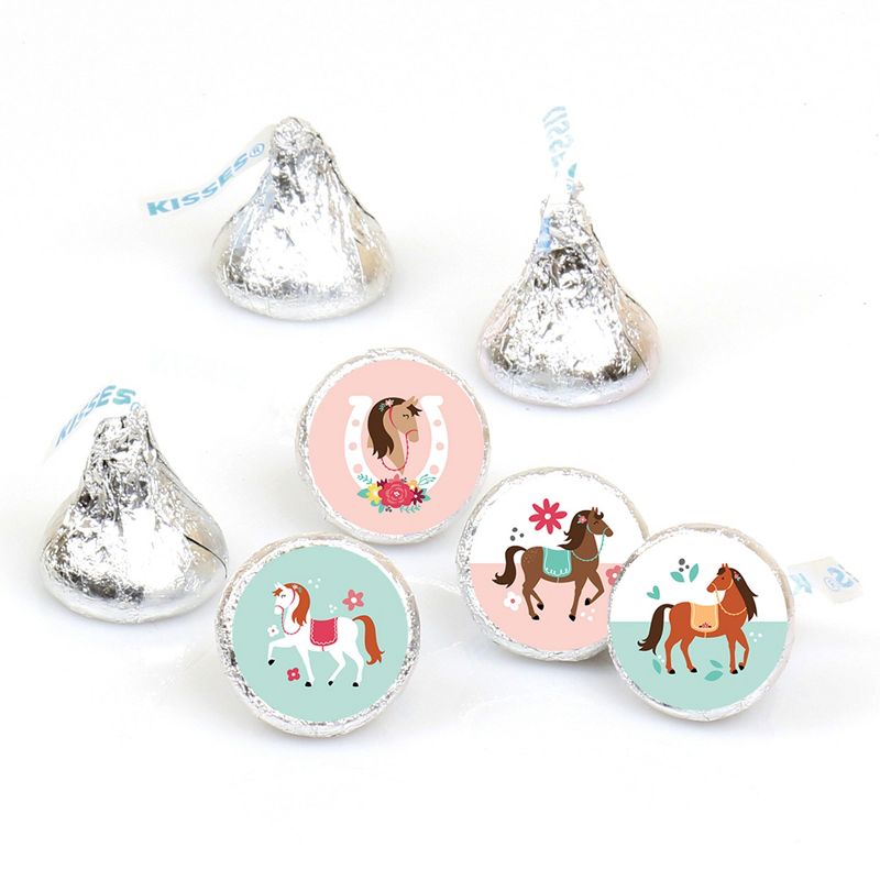 Big Dot of Happiness Run Wild Horses - Pony Birthday Party Round Candy Sticker Favors - Labels Fits Chocolate Candy (1 sheet of 108), 1 of 6