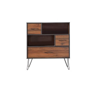 Vintage Living Cabinet Black/Walnut - Buylateral: Mid-Century Modern Accent Cabinet with Fixed Shelves & Drawer - 1 of 4