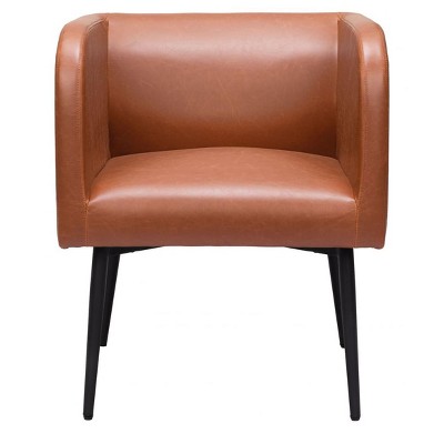 Dining Chair 29.3"H Brown – Faux Leather Upholstered Seat with Black Steel Frame & Armrests by Zuo Modern