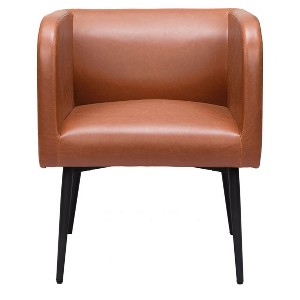 Dining Chair 29.3"H Brown – Faux Leather Upholstered Seat with Black Steel Frame & Armrests by Zuo Modern - 1 of 4