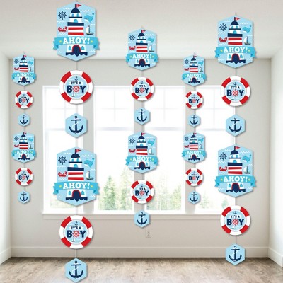 Big Dot of Happiness Ahoy It's a Boy - Nautical Baby Shower DIY Dangler Backdrop - Hanging Vertical Decorations - 30 Pieces