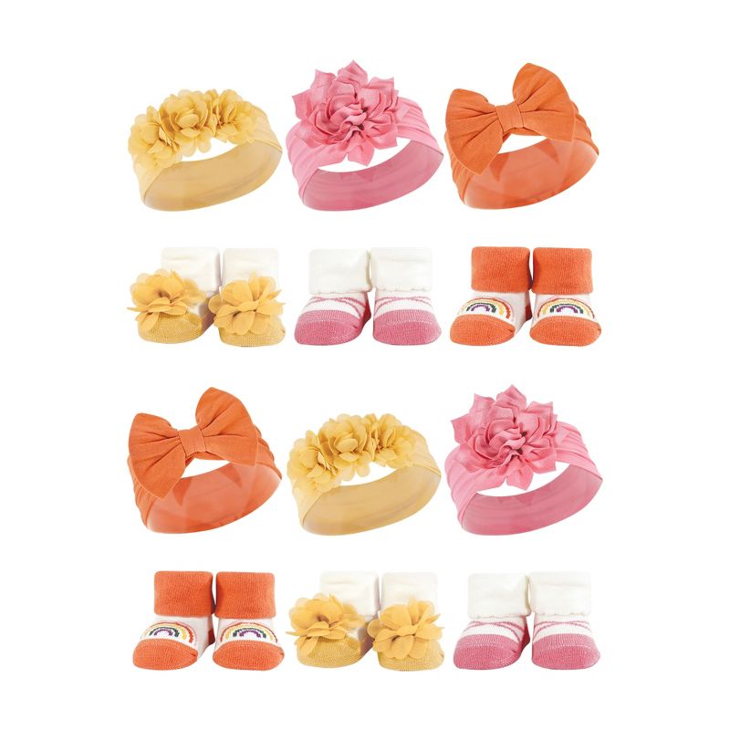 Hudson Baby Infant Girl 12Pc Headband and Socks Giftset, Yellow Orange, One Size, 1 of 3