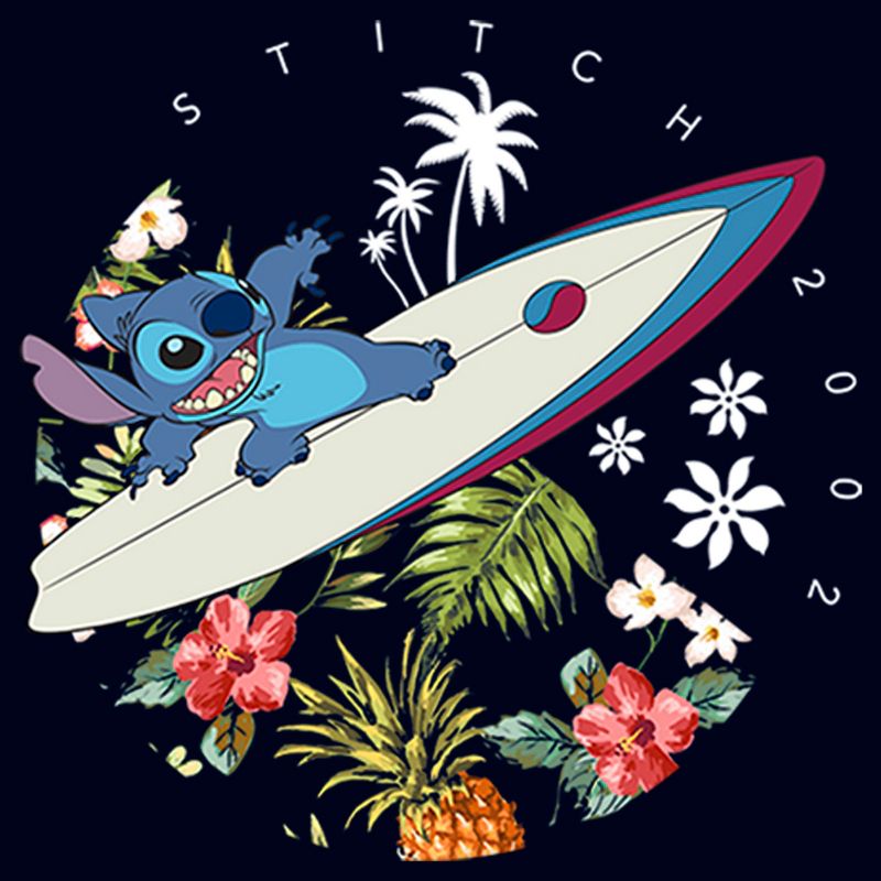 Men's Lilo & Stitch Surfing Tropical Jungle Waves 2002 T-Shirt, 2 of 6