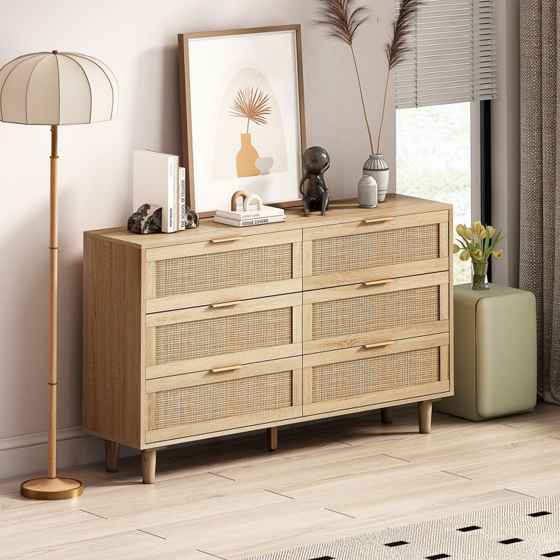 6-Drawer Rattan Dresser for Living Room and Bedroom Re, Natural - ModernLuxe, 1 of 11